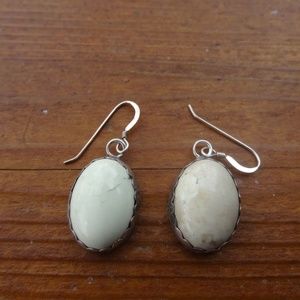 Sterling Cream Jasper Gemstone Earrings 1.3 x .6"